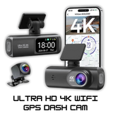 4K Dual Dashcam mit GPS und WLAN - Vorder- und Rückkamera für Auto