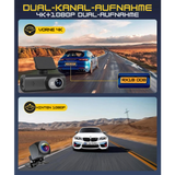 4K Dual Dashcam mit GPS und WLAN - Vorder- und Rückkamera für Auto